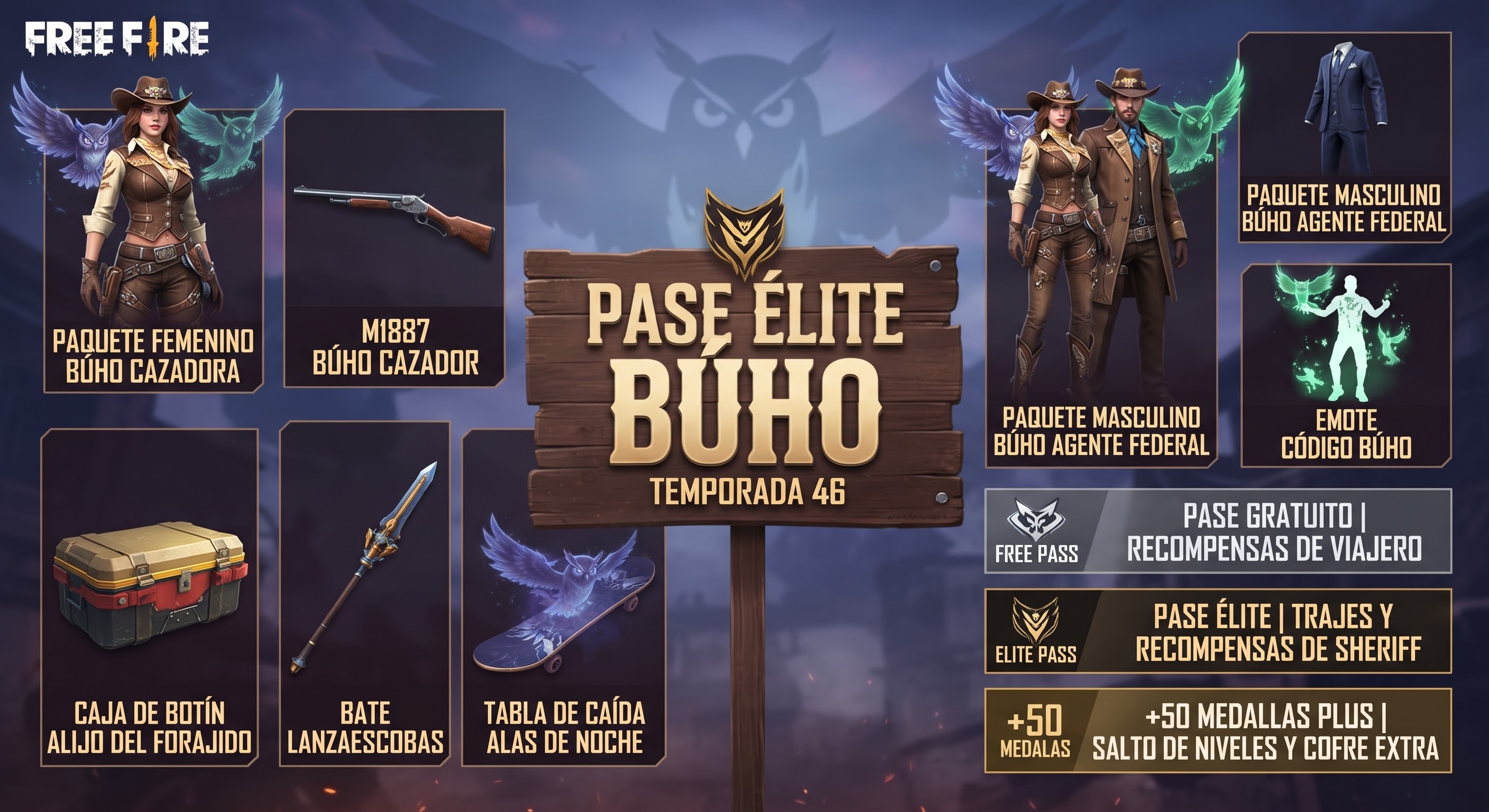 Pase Booyah Búho Free Fire recompensas y novedades