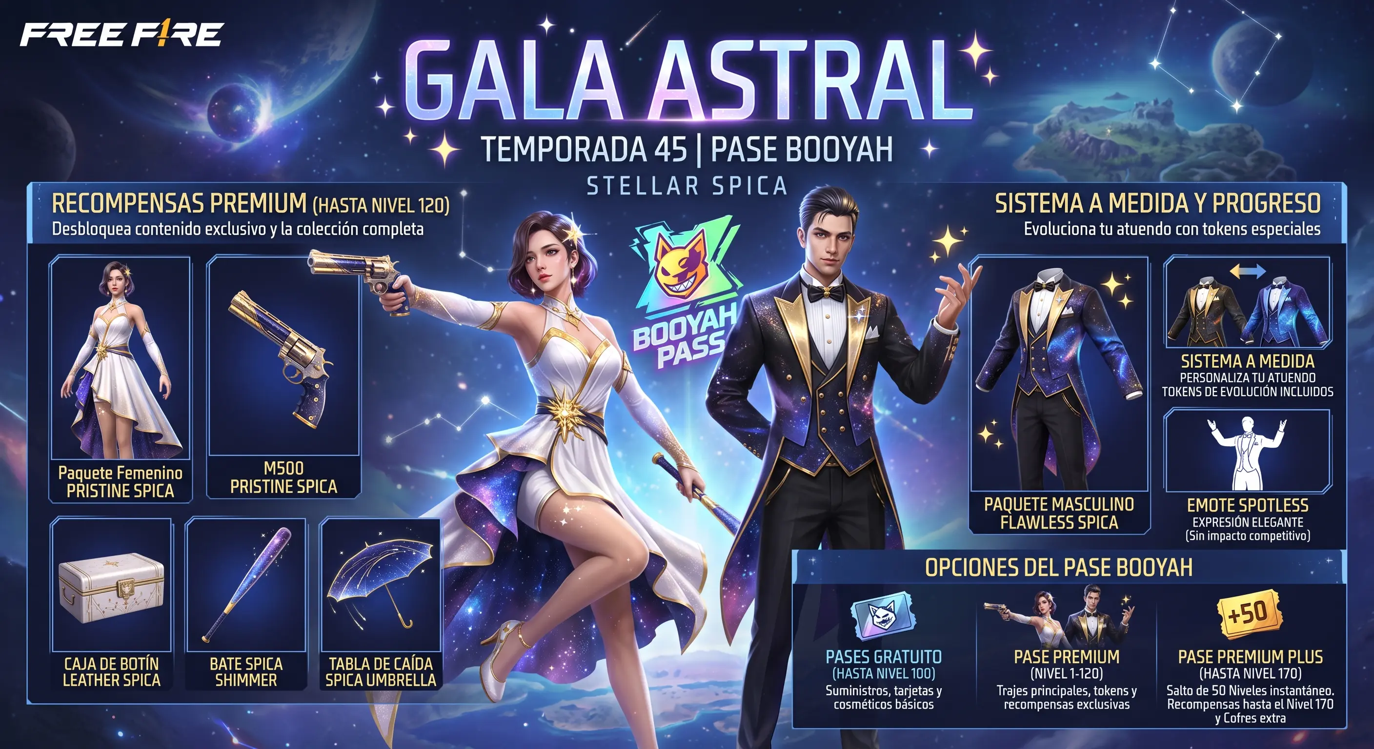 Pase Booyah Gala Astral Free Fire recompensas y novedades - Guía en CodigosFree