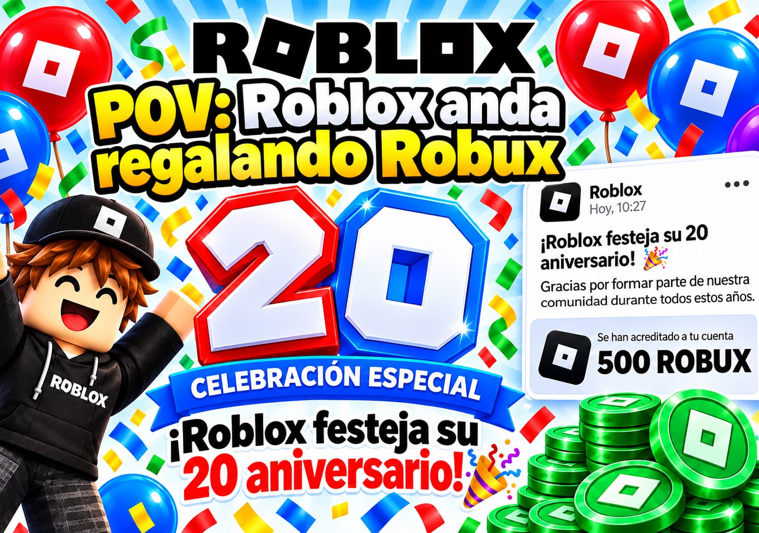 Recompensas 20 Aniversario de Roblox: Gorro Oficial y la Verdad de los 500 Robux - Guía en CodigosFree